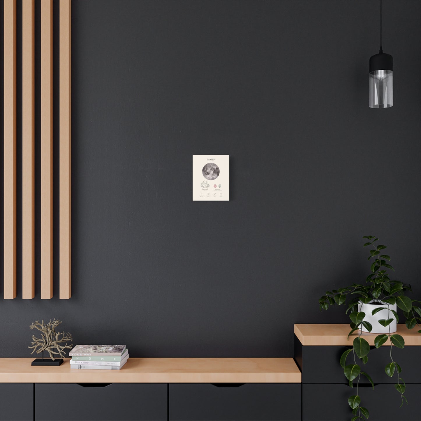 Cancer Zodiac Constellation Canvas | Astrology Wall Art with Symbol, Birthstone, Planet & Element | Premium Vertical Canvas Print