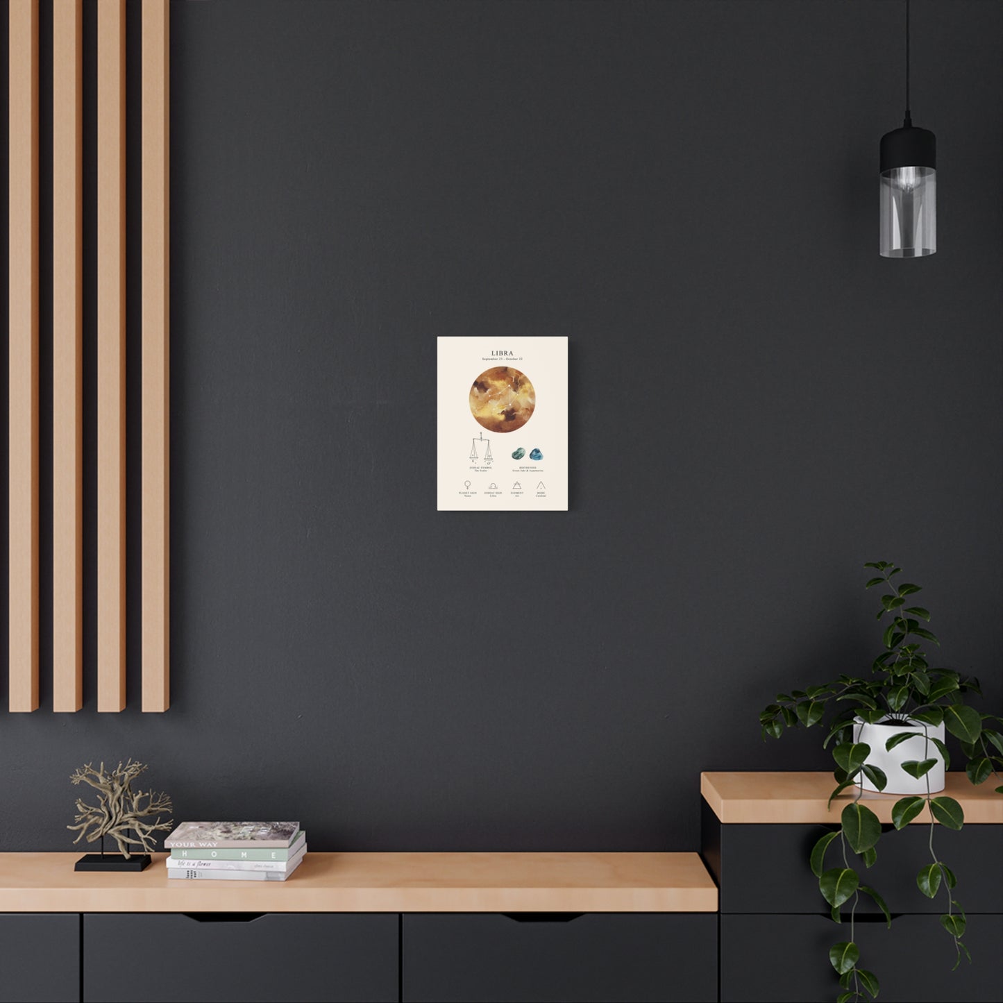 Libra Zodiac Constellation Canvas | Astrology Wall Art with Symbol, Birthstone, Planet & Element | Premium Vertical Canvas Print