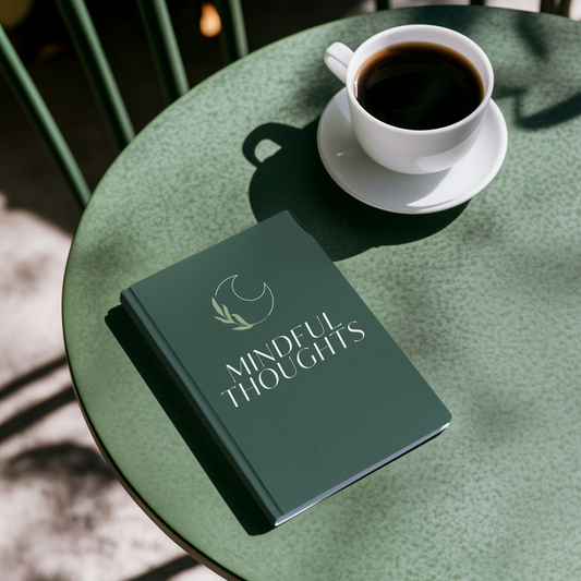 Forest Green Mindful Thoughts Journal | Celestial Sage & Moon Hardcover Notebook | 128 Lined Pages