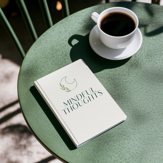 Cream Mindful Thoughts Journal | Celestial Sage & Moon Hardcover Notebook | 128 Lined Pages